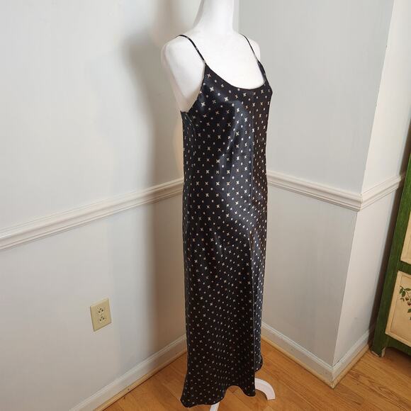 Vtg Y2K Lingerie Cacique Slip Dress Sz Small Womens Satin Maxi Geometric Black - Picture 3 of 11